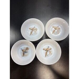 Set of  4 Vintage Fire King 5in Bowls  3 Neck Pheasant Bowl 1 Mallard Duck